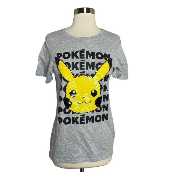 Pokémon Sequin Flip Pikachu Graphic Tee Gray XL - Picture 1 of 4